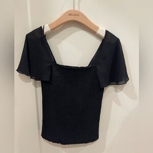 Theory Black Smocked Flutter-Sleeve Blouse – NWT, Size S